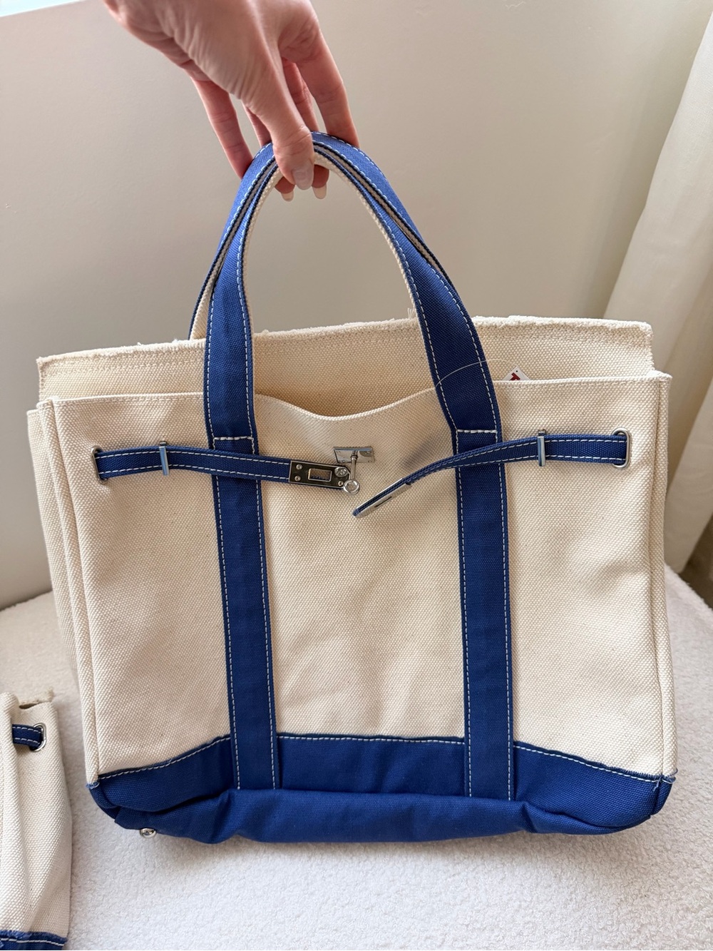 Boatkin Style Large & Mini Canvas Boat Tote Bag Navy Blue with Silver Hardware - Picture 7 of 8